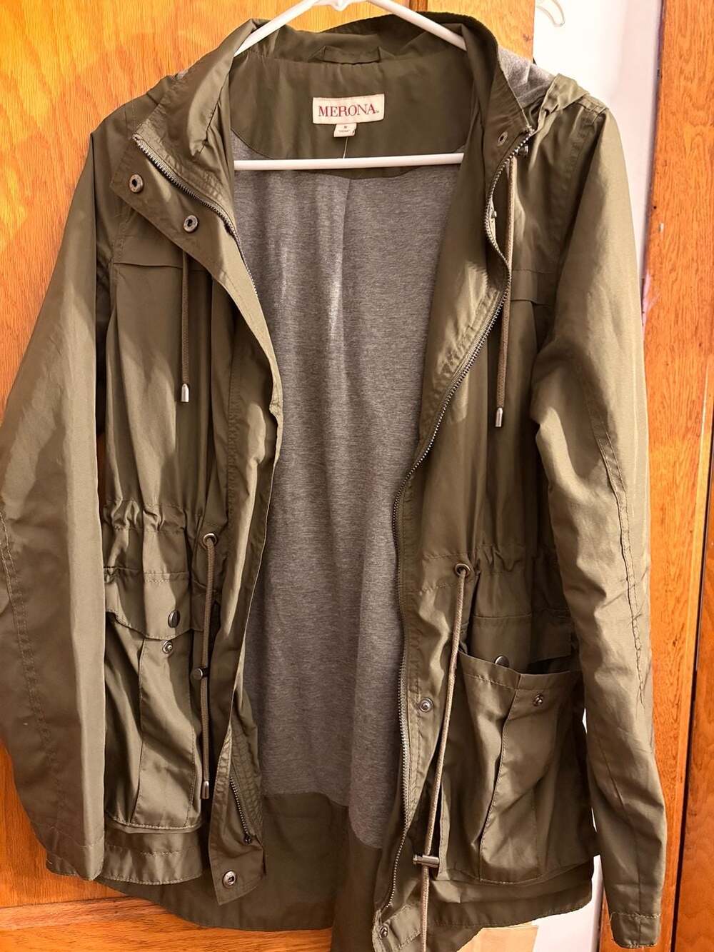Merona Hooded Anorak Jacket Size S Olive Green Utility Raincoat